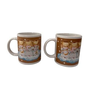 Vintage Hallmark Angel Mug Set Cherub Star Pattern Harvest Coffee Christmas Cup